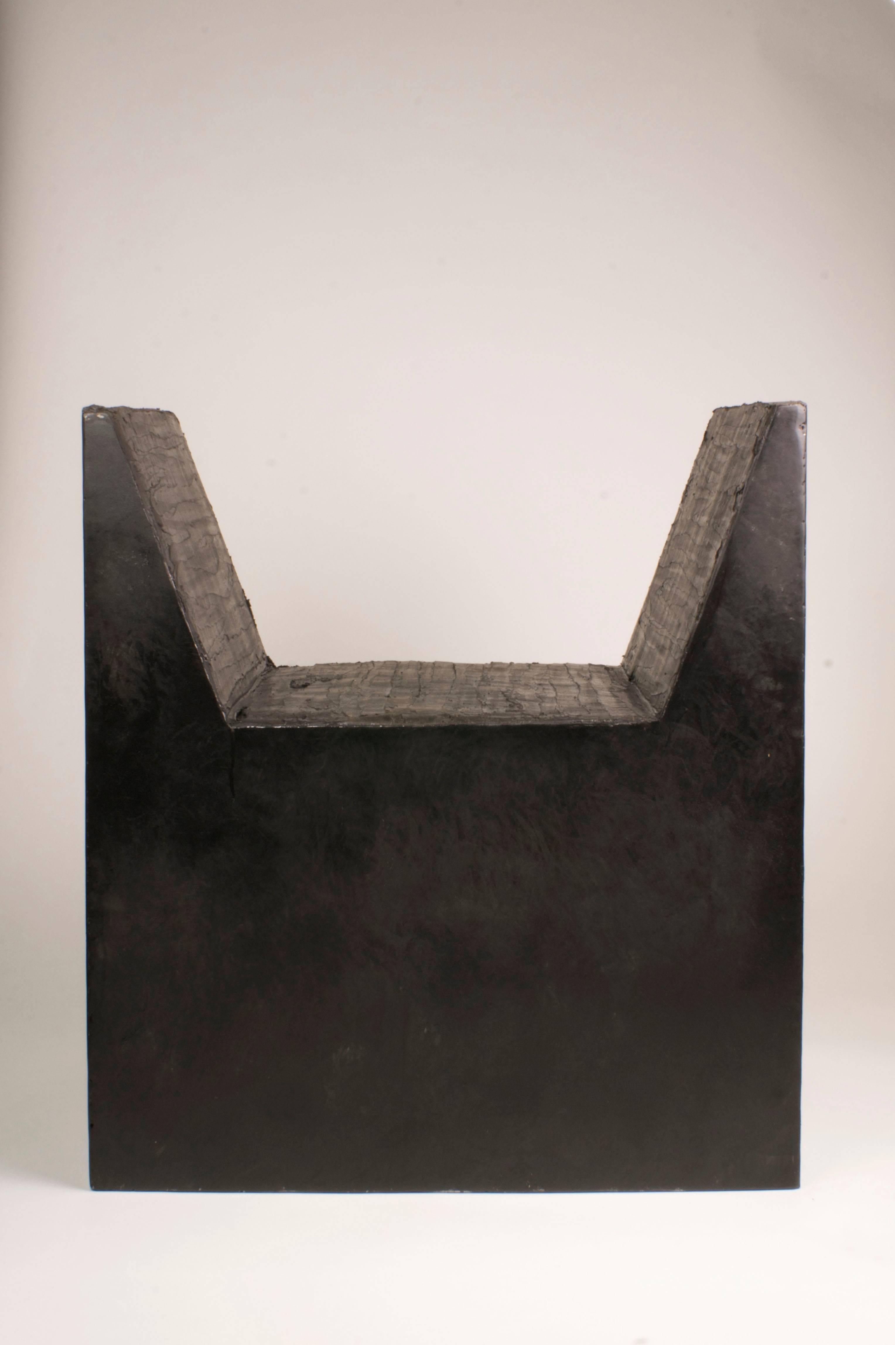 Belgian U-shaped Form Rubber seat and Burned Steel Medium Stool by Arno Declercq For Sale