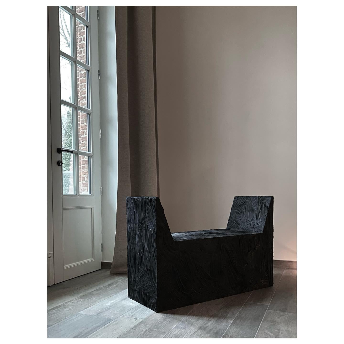 U-shaped Form Rubber seat and Burned Steel Medium Stool by Arno Declercq For Sale 1