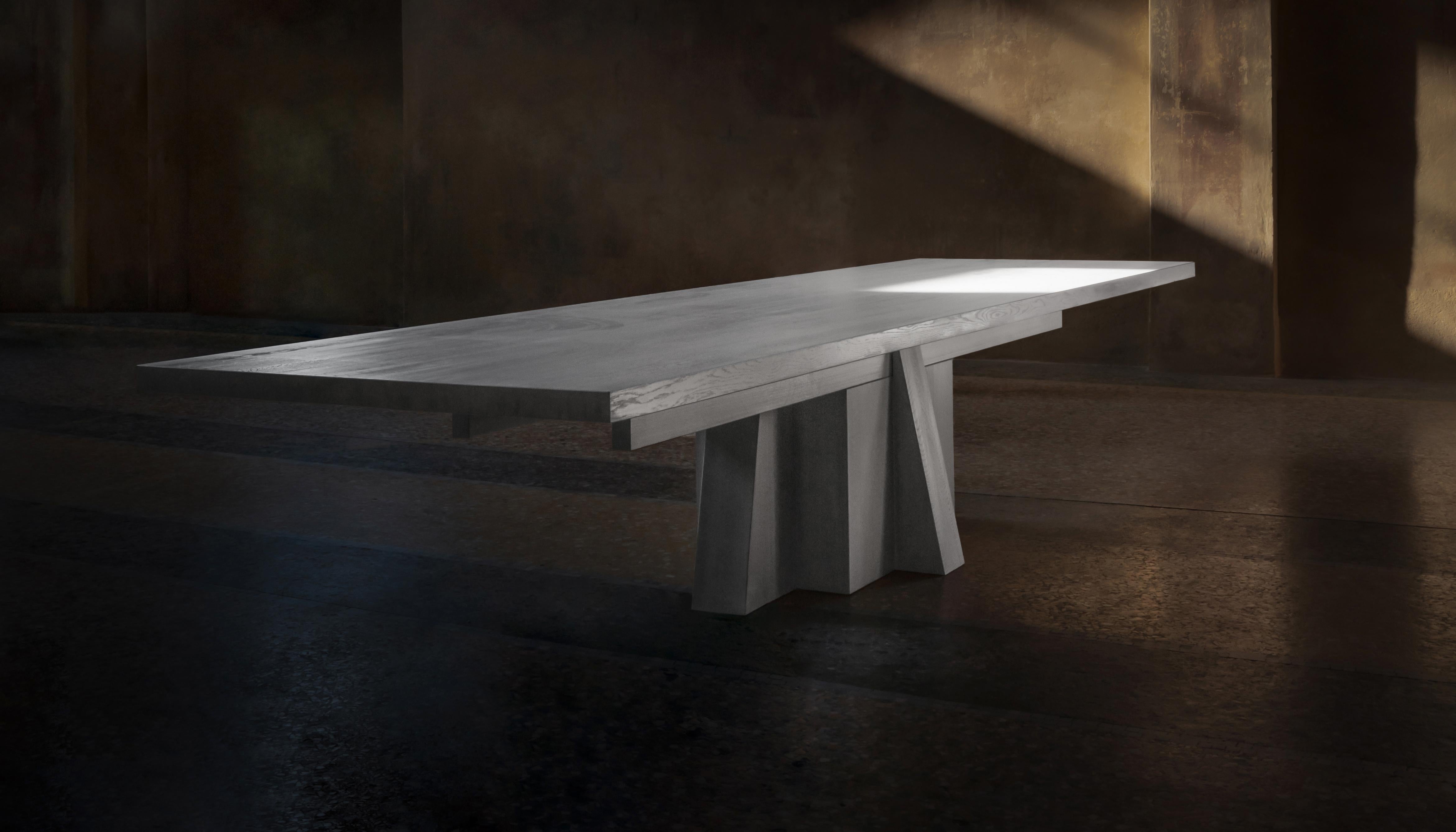 AD Table 032023 by Arno Declercq
Limited Edition of 8 pieces.
Sold exclusively by Galerie Philia.
Dimensions: D 110 x W 400 cm x H 75 cm.
Materials: Oak.

Arno Declercq
Belgian designer and art dealer who makes bespoke objects with passion