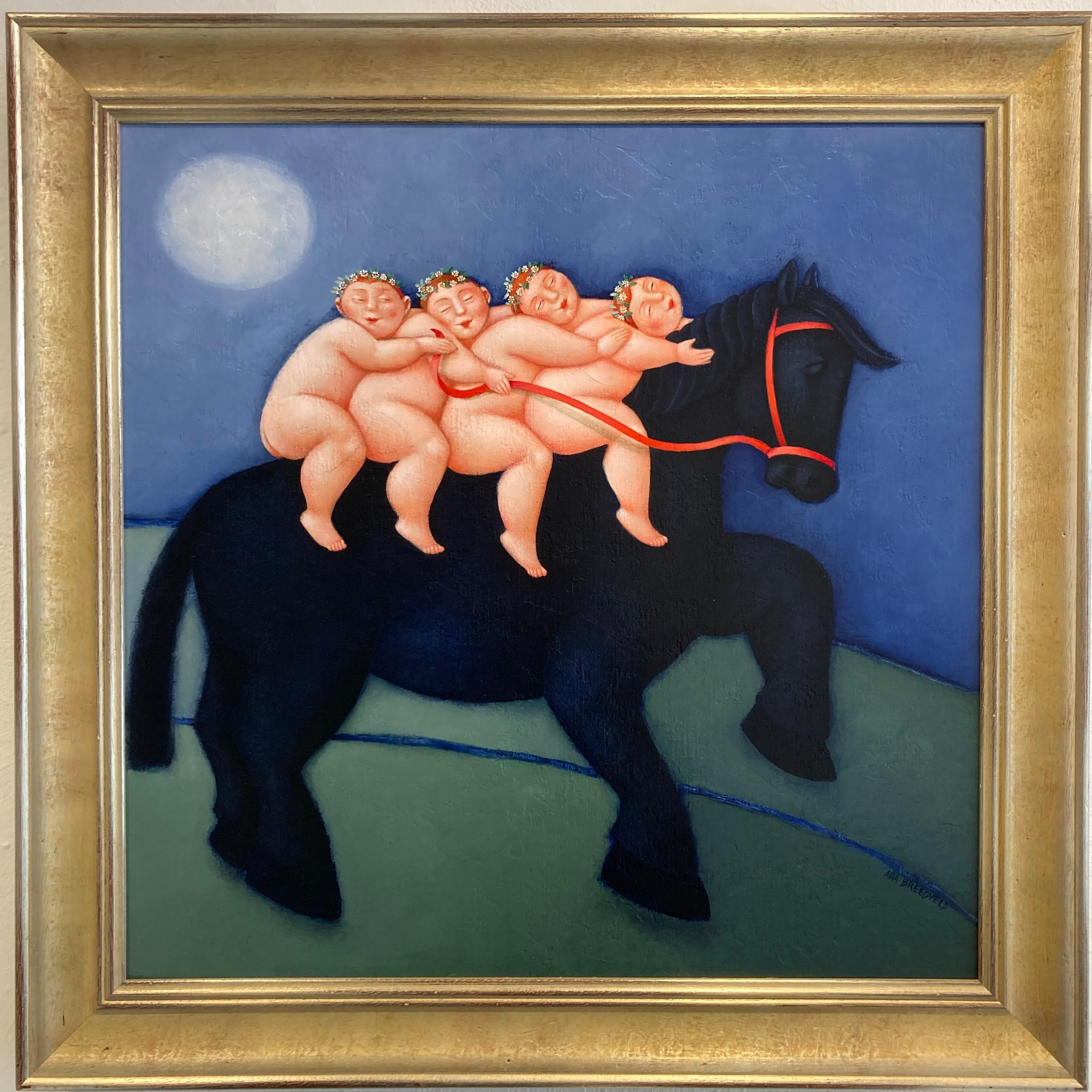 De vier Heemskinderen Cuatro hijos de Aymon Acryl Pintura sobre lienzo En Stock - Painting de Ada Breedveld