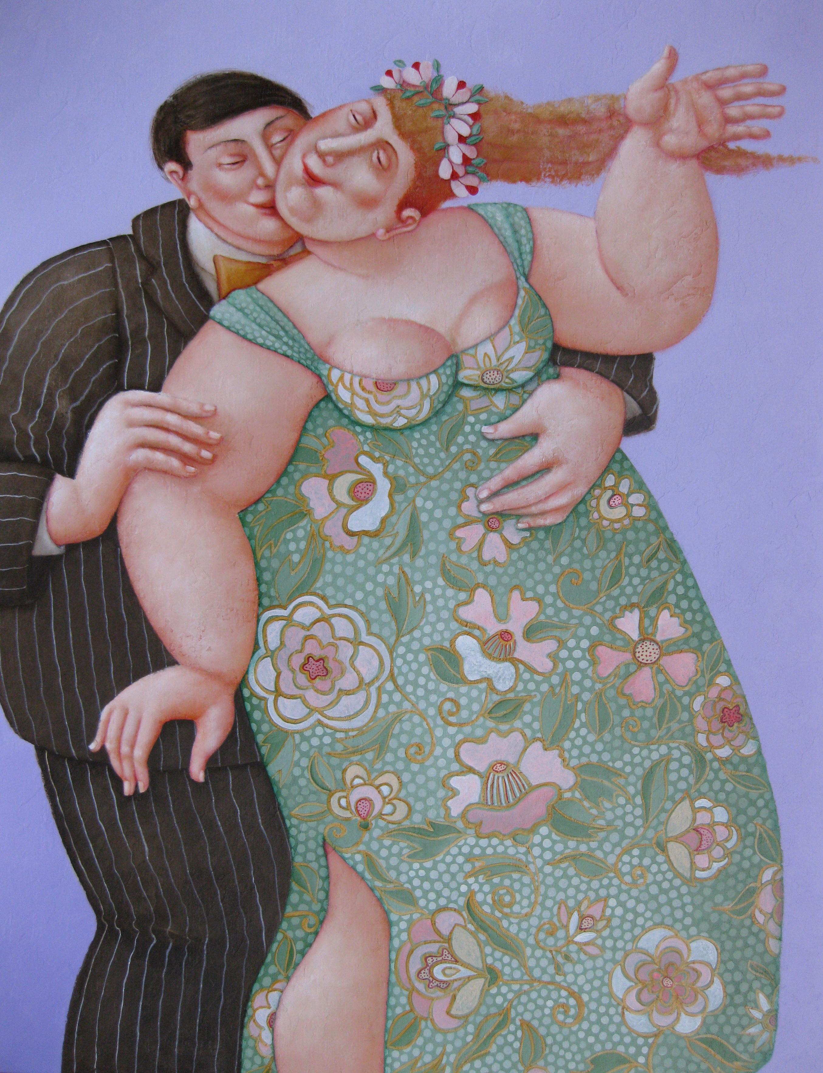 Figurative Painting de Ada Breedveld - Lets make a Move Pintura Acrílica sobre Lienzo Fat Lady Dance Naive En Stock