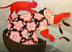 Scheepskat Cat of the Ship Big Woman Red Boat Fish Funny In Stock