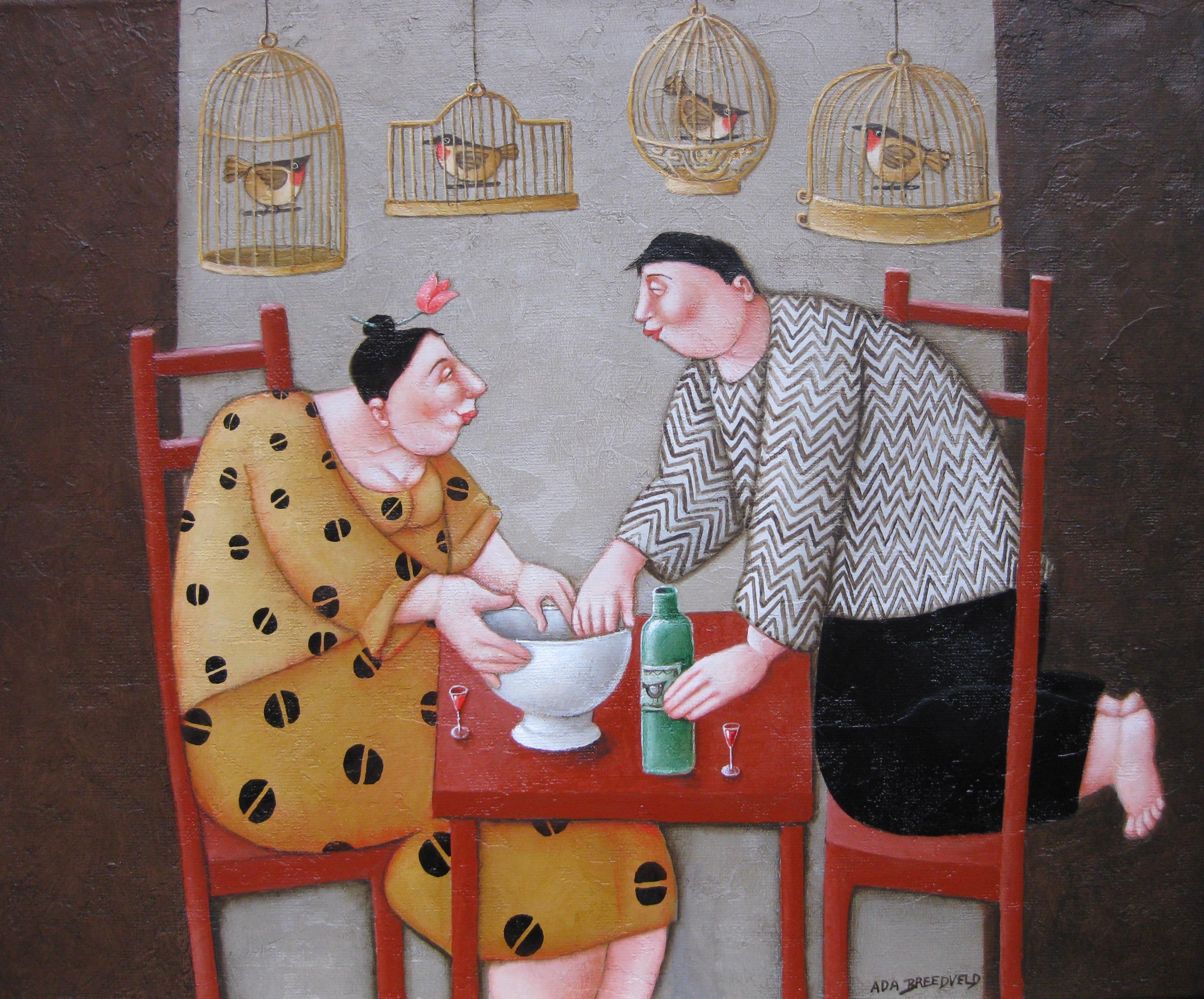 Vingers in de pap Finger in the Pie Acryl Painting on Canvas Fat Lady In Stock