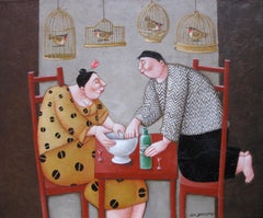 Vingers in de pap Finger in the Pie Acryl Painting on Canvas Fat Lady In Stock