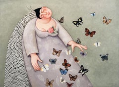 Vlindertrek Butterfly Migration Fat Lady Primitive  Acryl on Canvas In Stock