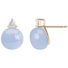 Ada Earrings, Chalcedony and Diamond Studs in Yellow Gold