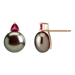 Ada Earrings with Tahitian Pearl and Trillion Rubies