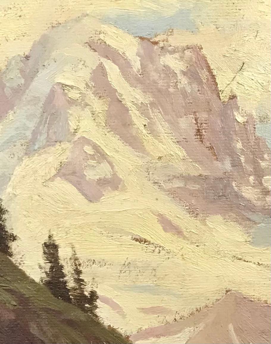 Mountain landscape with cows - Brown Landscape Painting by Ada Güder