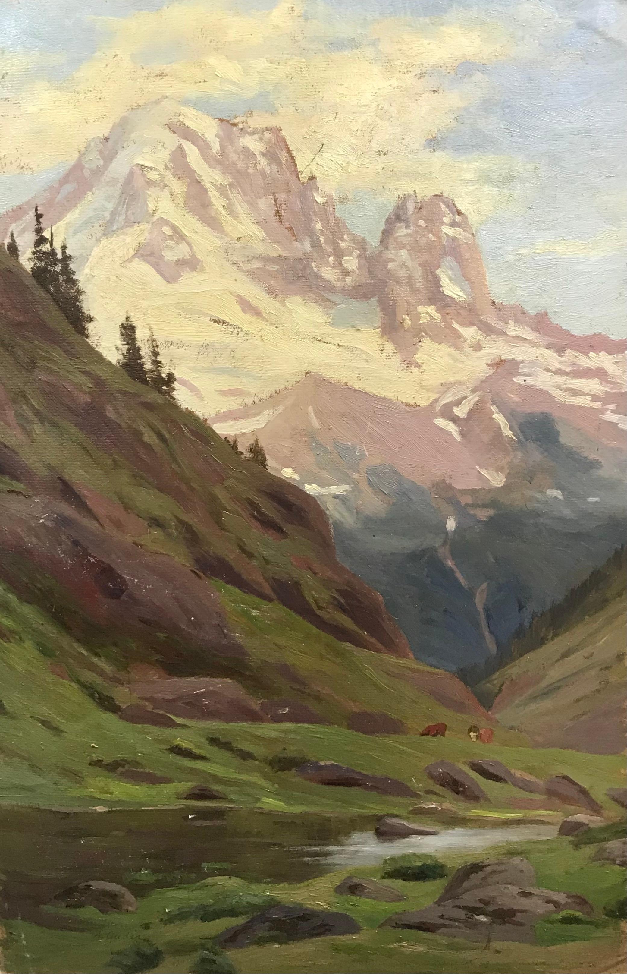 Ada Güder Landscape Painting - Mountain landscape with cows