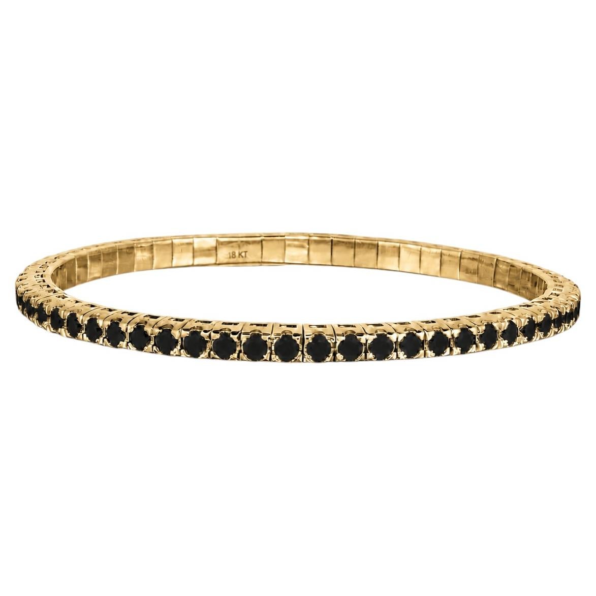 ADA Jewelry Black Diamond Stretch Bracelet, 5.80 Carats, 14K Yellow Gold For Sale