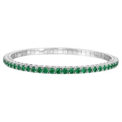ADA Jewelry Green Emerald Stretch Bracelet, 3.80 Carats, 14K White Gold