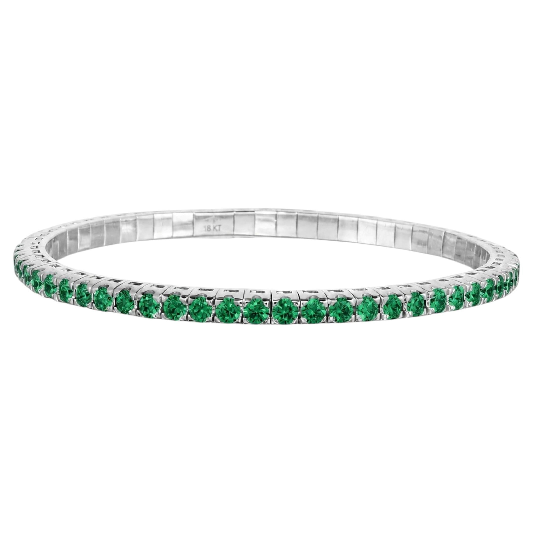 ADA Jewelry Green Emerald Stretch Bracelet, 5.02 Carats, 14K White Gold