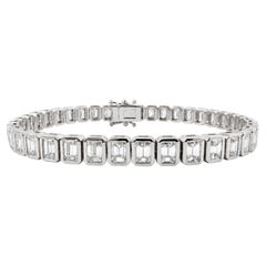 ADA Jewelry Natural Emerald Cut Diamond White Bezel Tennis Bracelet, 8 Carats