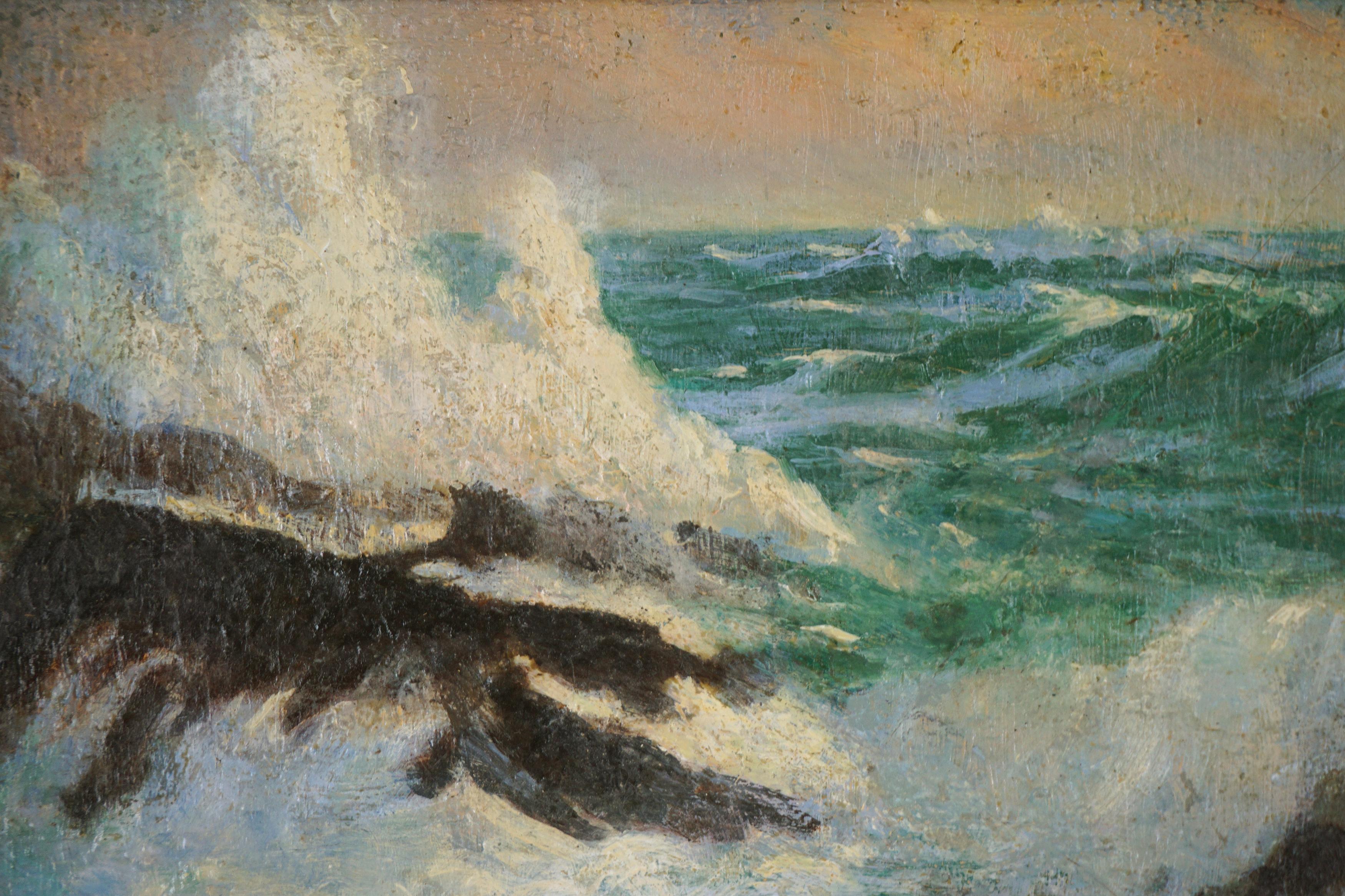 Paysage marin de la côte du Maine du début du 20e siècle - Phare de Pemaquid près des rochers - Impressionnisme américain Painting par Ada Romer Shawhan