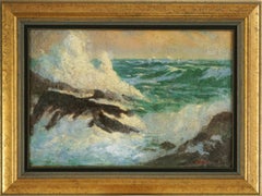 Antique Early 20th Century Coast of Maine Seascape -- Rocks Near Pemaquid Lighthouse