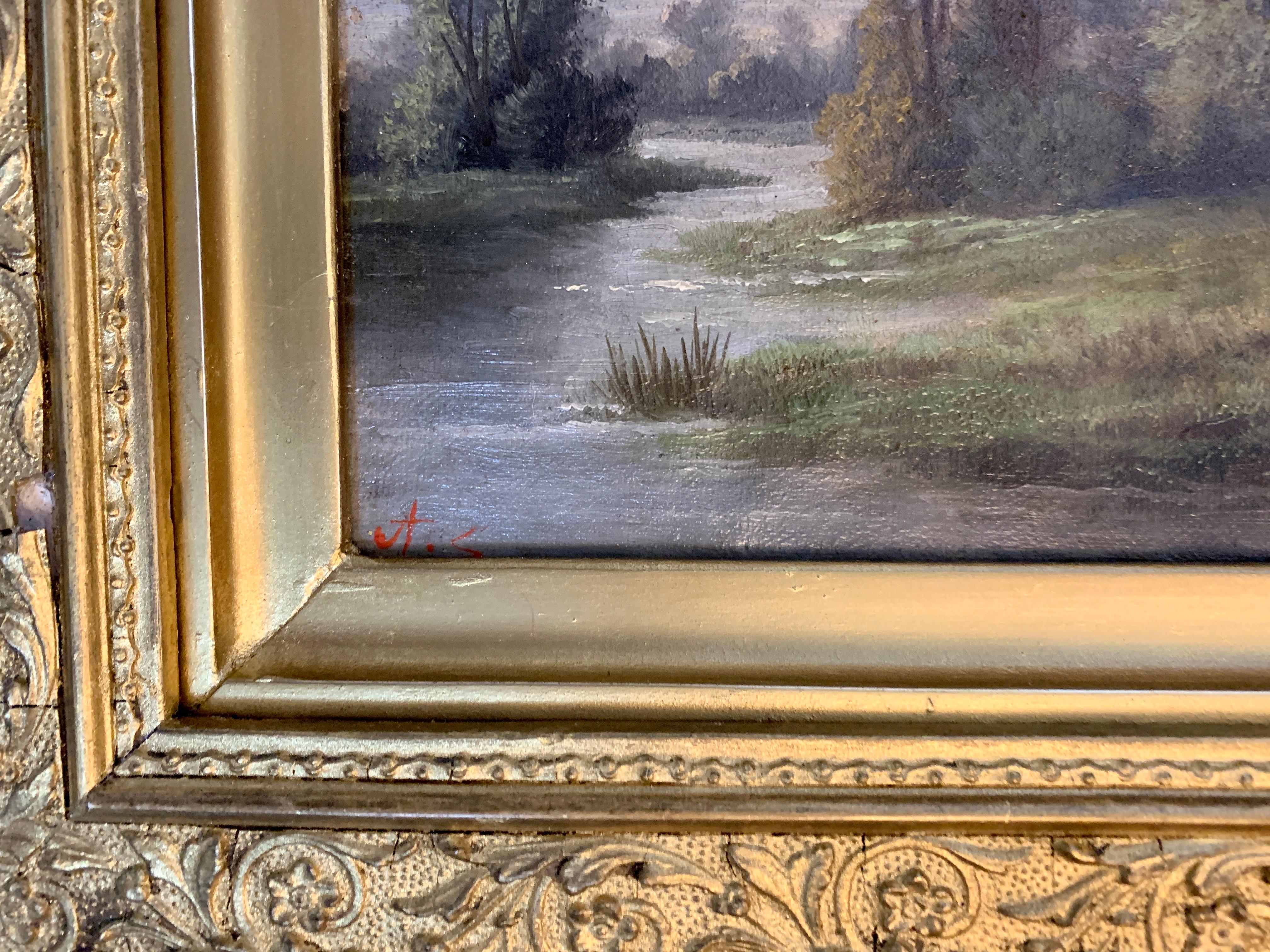 Ada Stone, englische viktorianische Landschaft mit Eichen und Ja-Bäumen an einem Weg.
Ada Stone hatte eine Londoner Adresse, war aber eine Malerin aus den East Midlands, die sich in ihren Werken auf ruhige englische Flusslandschaften konzentrierte.
