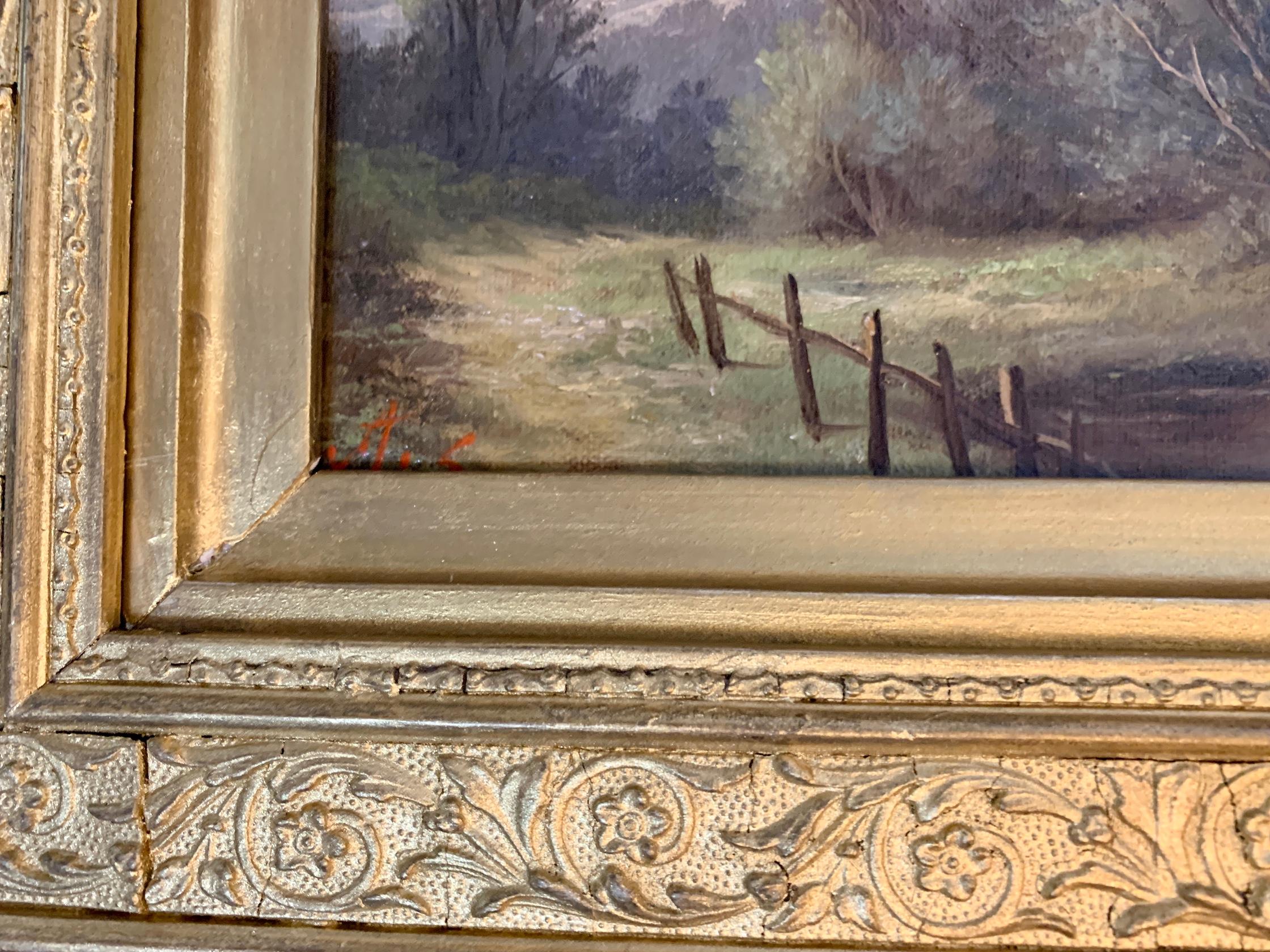 Ada Stone, paysage victorien anglais avec des chênes et des ifs sur un sentier.
Ada Stone avait une adresse à Londres mais était une peintre des East Midlands qui concentrait ses œuvres sur des paysages fluviaux tranquilles de l'Angleterre. Elle