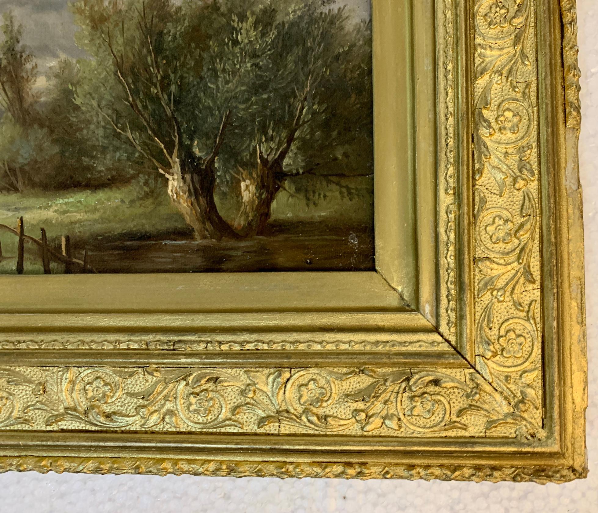 Paysage anglais du 19ème siècle avec des arbres en chêne et en if sur un chemin en vente 4