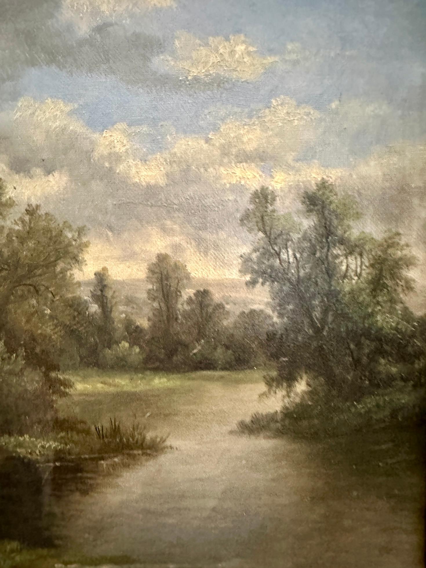 19th century English landscape with Oak and Yew trees on a pathway For Sale 4