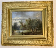 19th century English landscape with Oak and Yew trees on a pathway