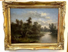 19th century English landscape with Oak and Yew trees on a pathway