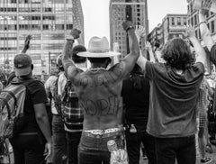 No Justice, No Peace: Black Lives Matter city documentary photo w/ male body