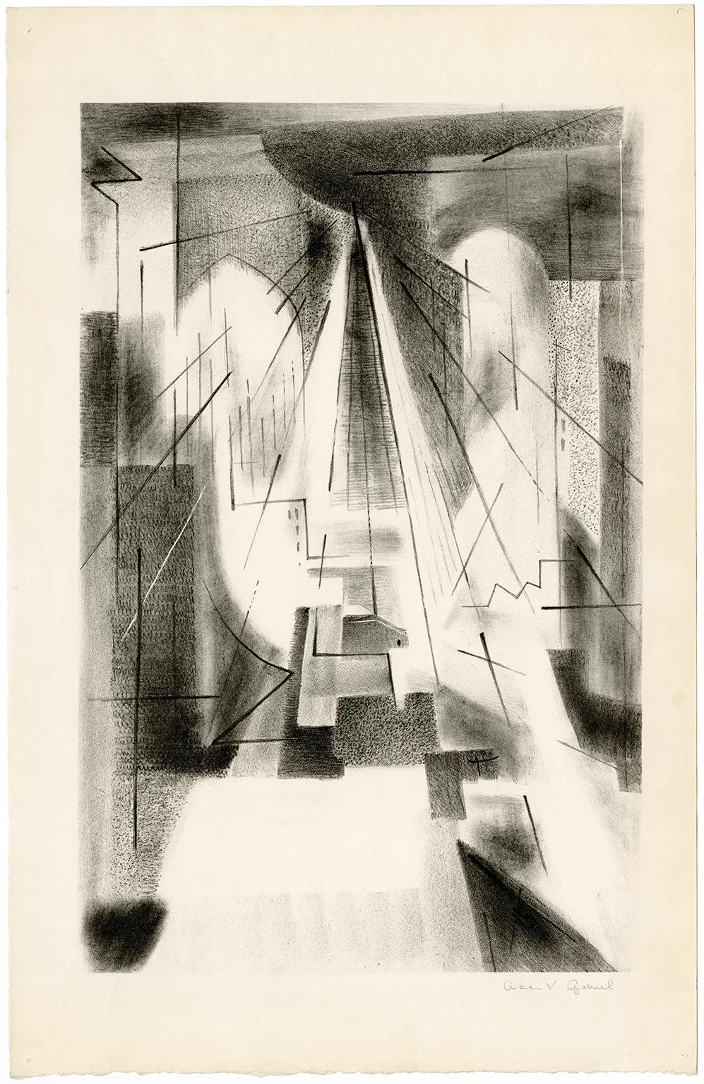 Brooklyn Bridge — Mid-century modernist abstraction - Print by Ada Vorhaus Gabriel