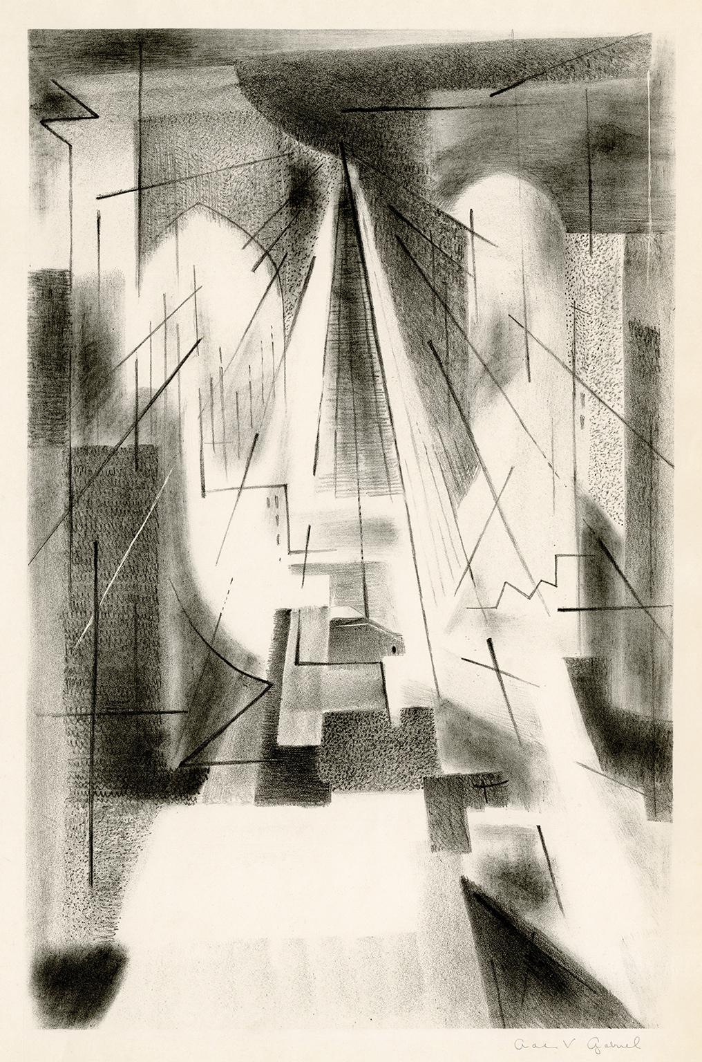 Ada Vorhaus Gabriel Figurative Print - Brooklyn Bridge — Mid-century modernist abstraction