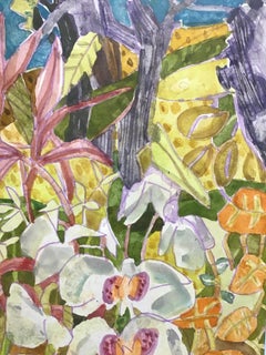 "Orchids in the Mangroves II" Impressionist Mixed Media work of tropical flora. 