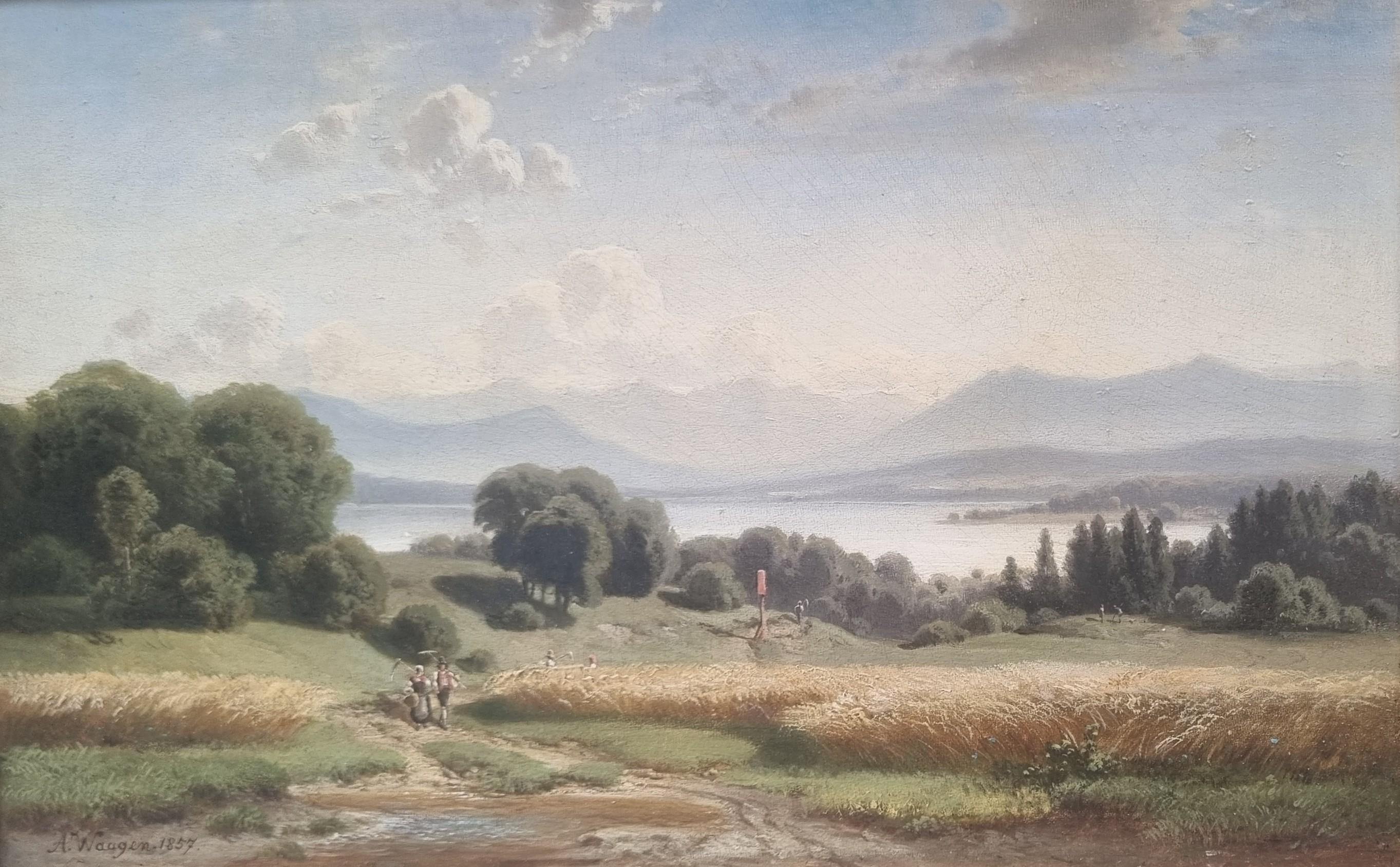 WAAGEN German Romantic Landscape Tegern Lake Montains Bavaria Mid 19th - Painting Romántico de Adalbert WAAGEN