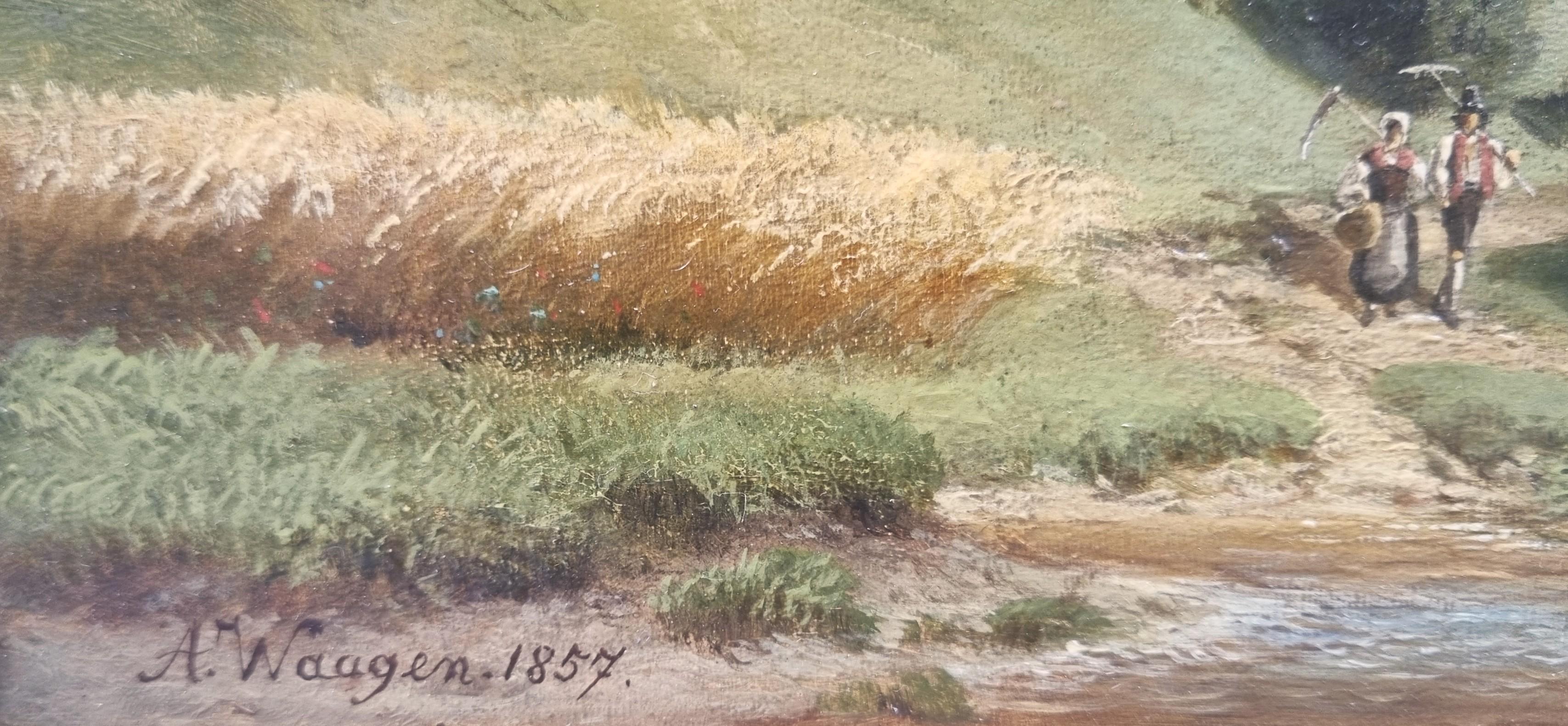 WAAGEN German Romantic Landscape Tegern Lake Montains Bavaria Mid 19th en venta 2