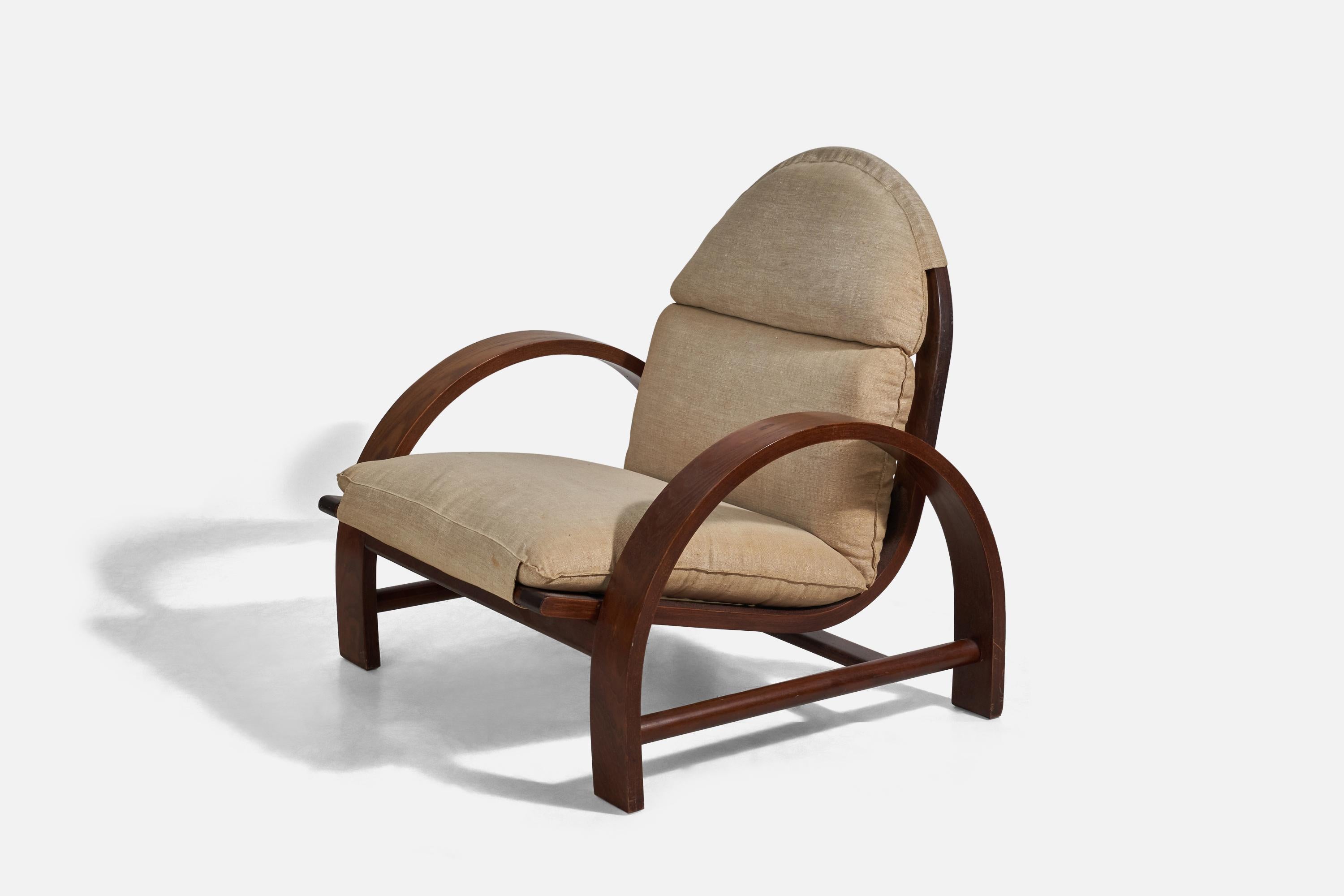 Mid-Century Modern Adalberto Dal Lago, Lounge Chair, Ed. Germa, Ash Wood, Fabric, Italy, 1974 For Sale