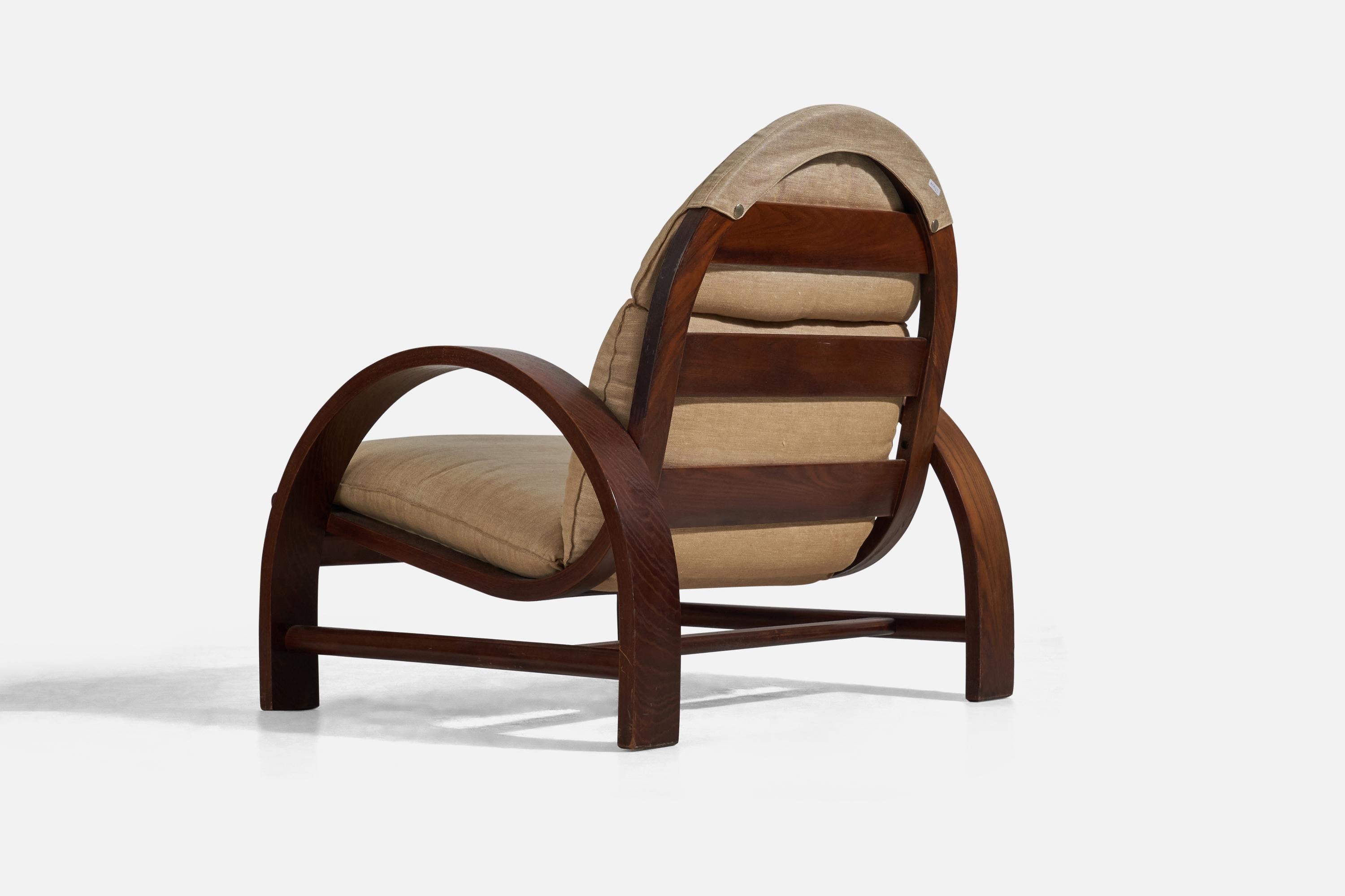 Italian Adalberto Dal Lago, Lounge Chair, Ed. Germa, Ash Wood, Fabric, Italy, 1974 For Sale