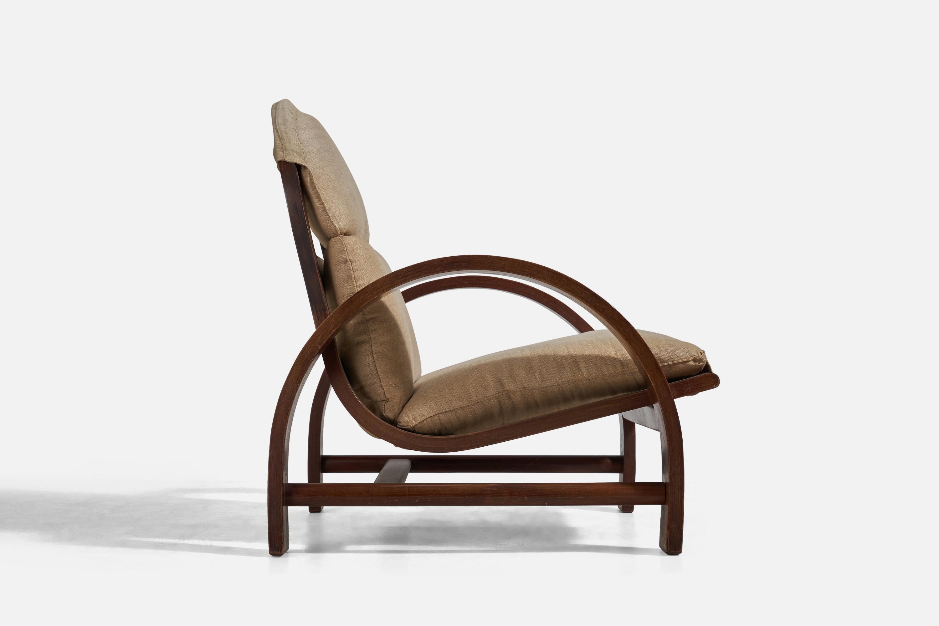 Adalberto Dal Lago, Lounge Chair, Ed. Germa, Ash Wood, Fabric, Italy, 1974 In Good Condition For Sale In High Point, NC