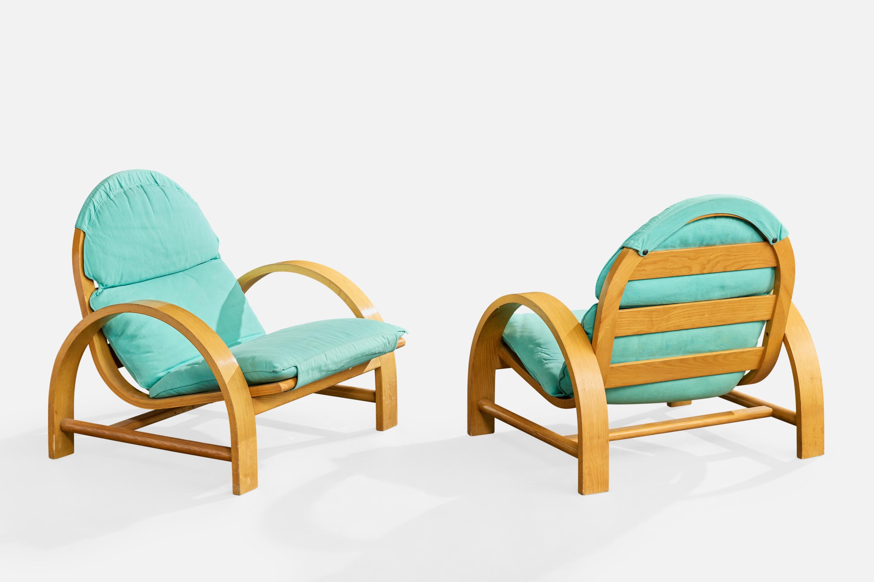 Adalberto Dal Lago, Lounge Stühle, Holz, Stoff, Italien, 1970er (Moderne der Mitte des Jahrhunderts) im Angebot