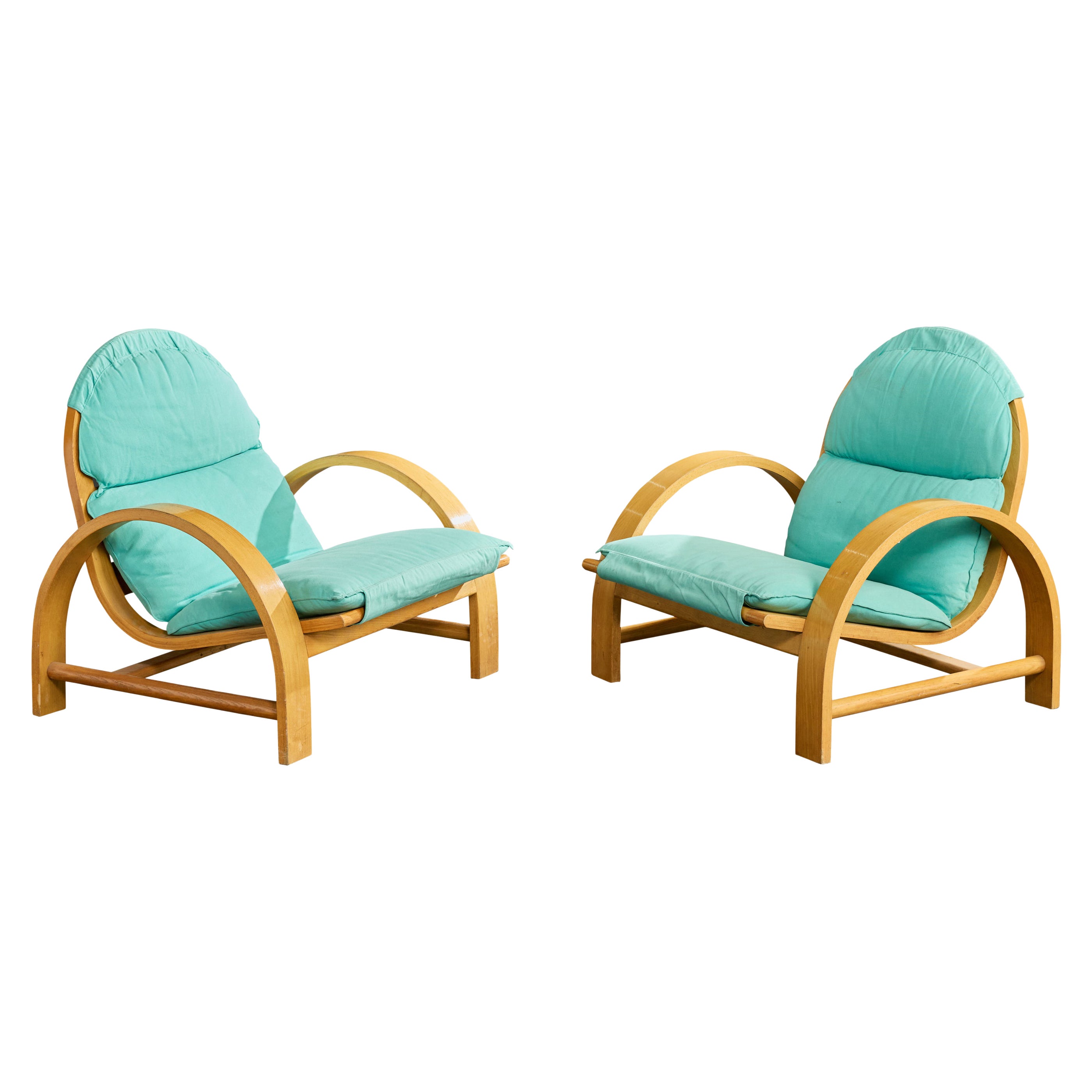 Adalberto Dal Lago, Lounge Stühle, Holz, Stoff, Italien, 1970er im Angebot