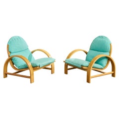 Adalberto Dal Lago, Lounge Chairs, Wood, Fabric, Italy, 1970s
