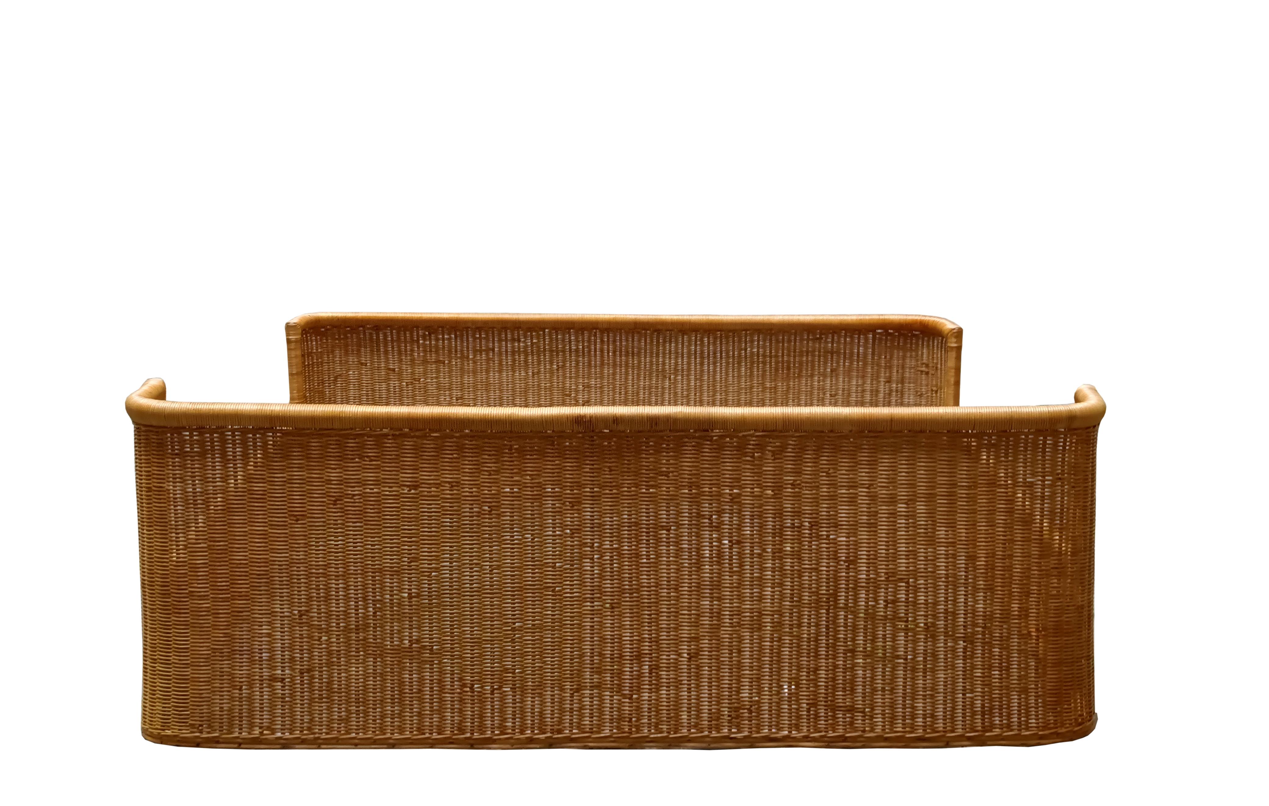 Mid-Century moderno Adalberto Dal Lago per Germa Letto Matrimoniale in Rattan e Vimini, Italia 1960s in vendita