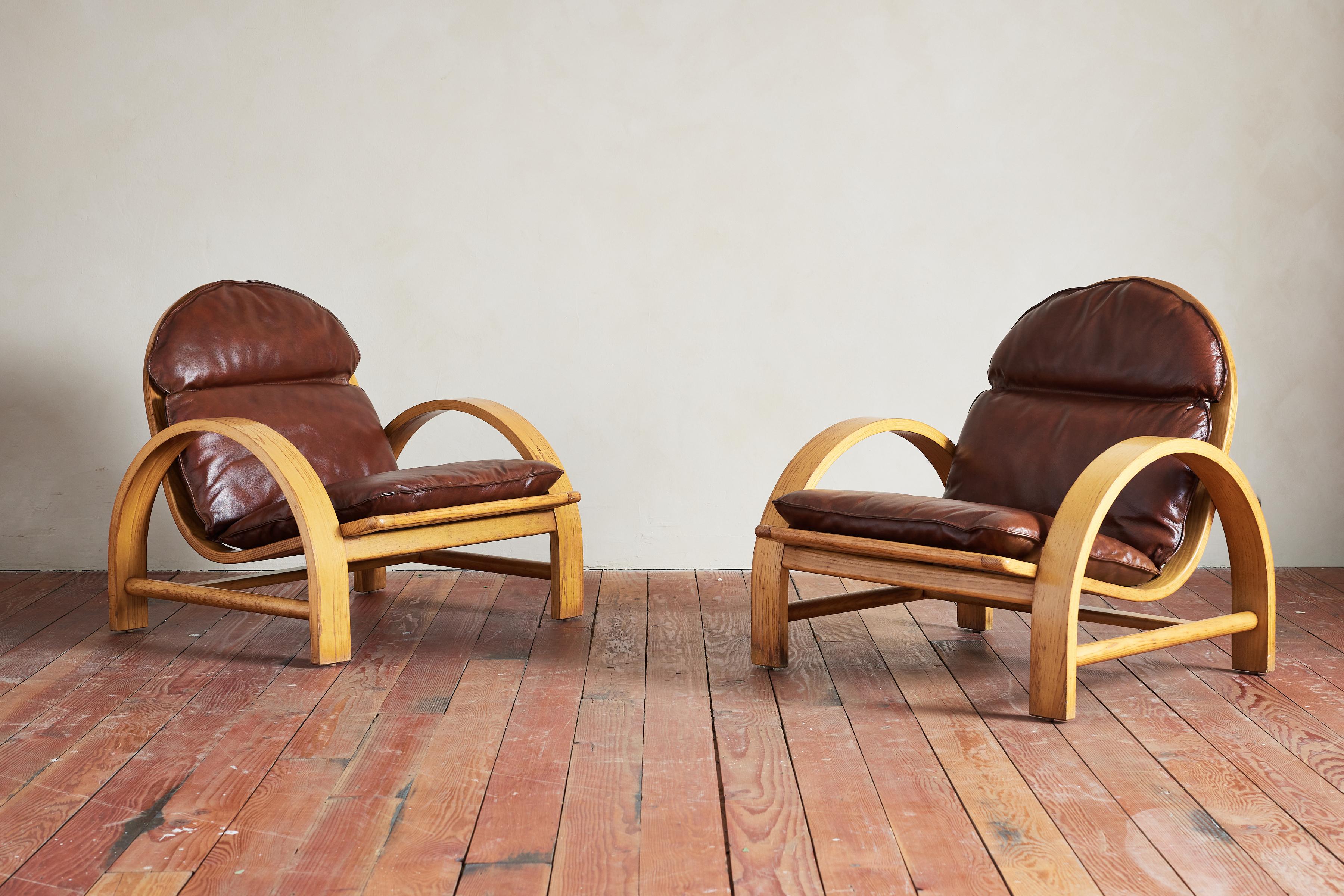 Italian Adalberto Del Lago Leather Chairs For Sale