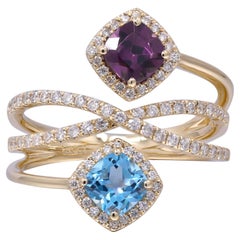 Adalynn 14K Yellow Gold Cushion-Cut Swiss Blue Topaz Ring