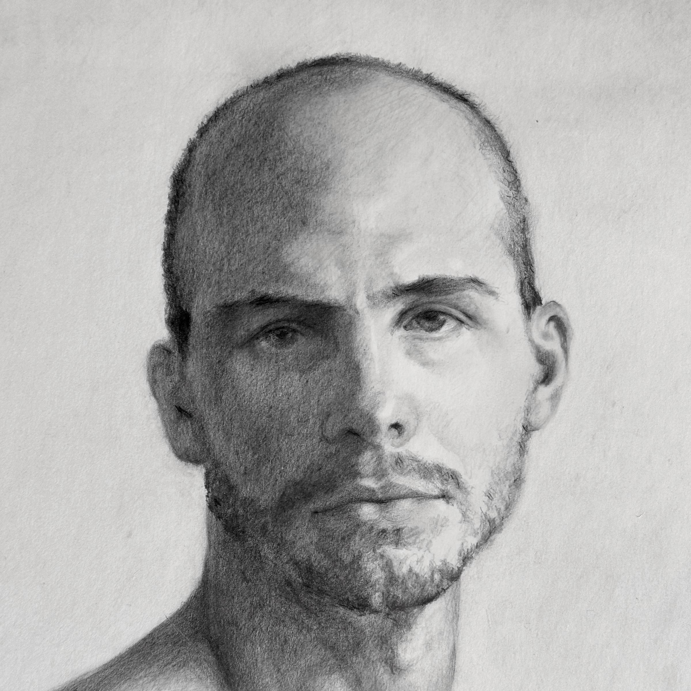 „Adam“, eine Graphitfigur-Zeichnung von Sherry Camhy (amerikanisch) im Angebot