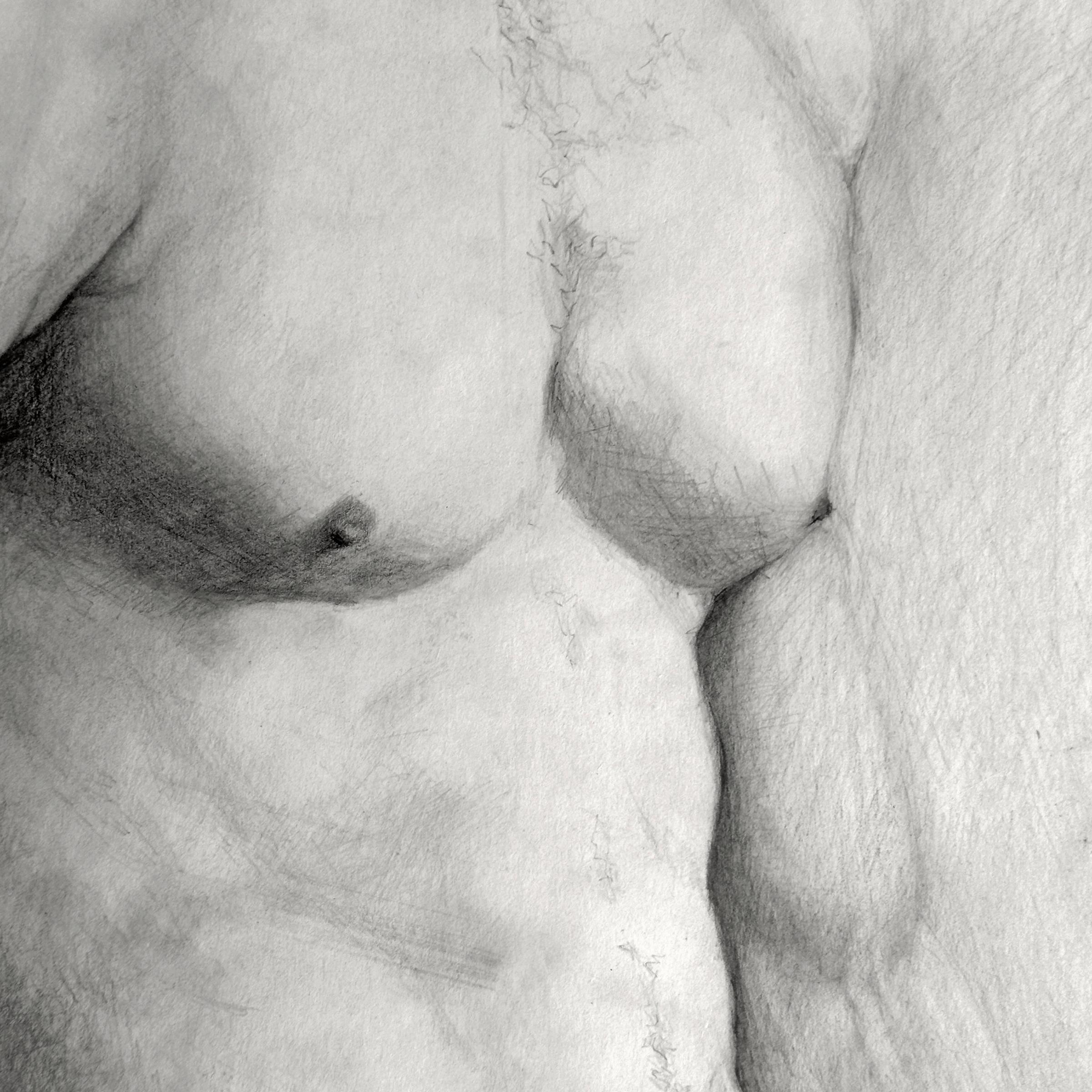 „Adam“, eine Graphitfigur-Zeichnung von Sherry Camhy (21. Jahrhundert und zeitgenössisch) im Angebot