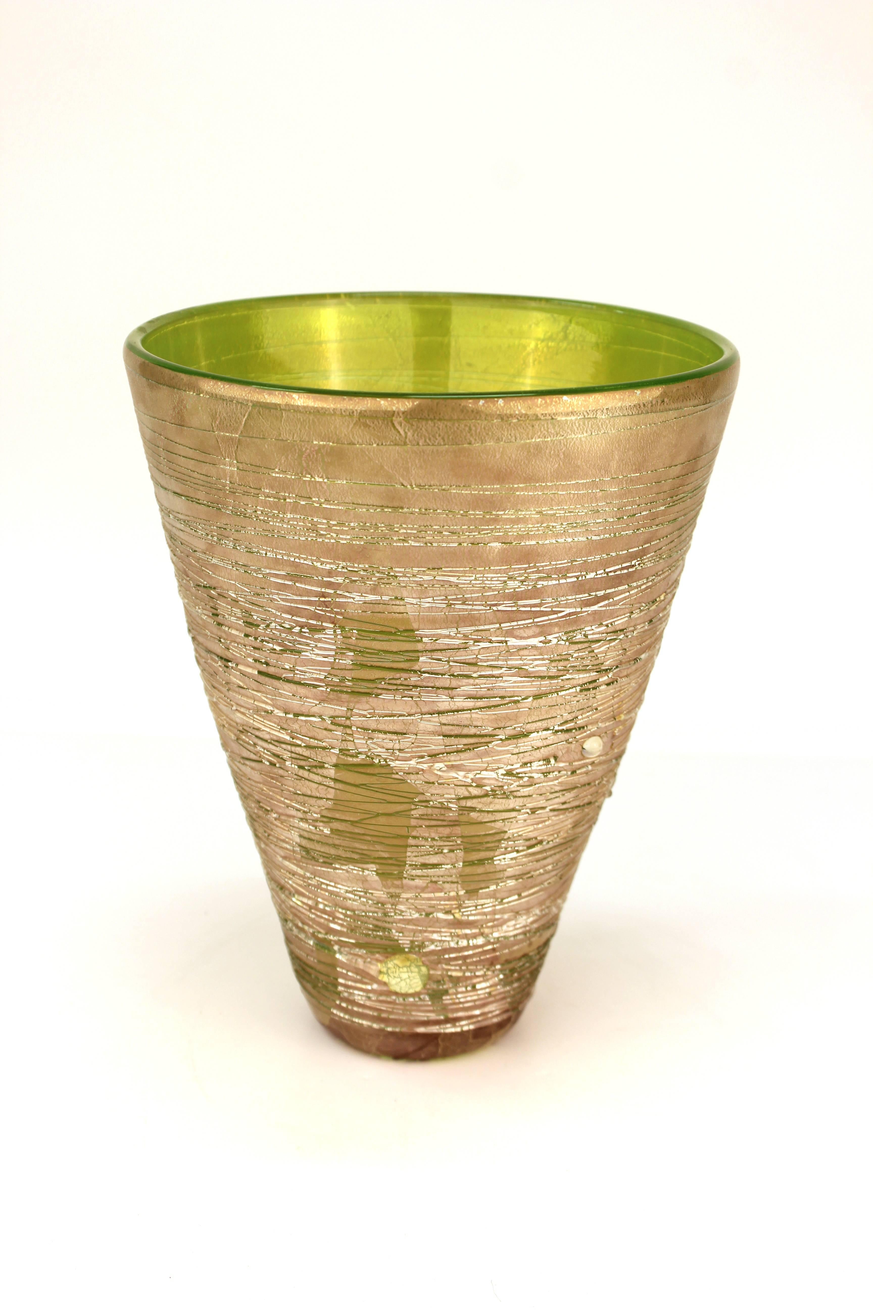 Adam Aaronson for 'The Handmade Glass Co.' British studio art glass vase, made in 1994, signed and dated on the bottom. The piece is in great vintage condition.