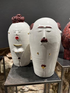 Adam and Eve, Nude, Contemporary Pop Centerpiece, Handmade ceramic, Italy