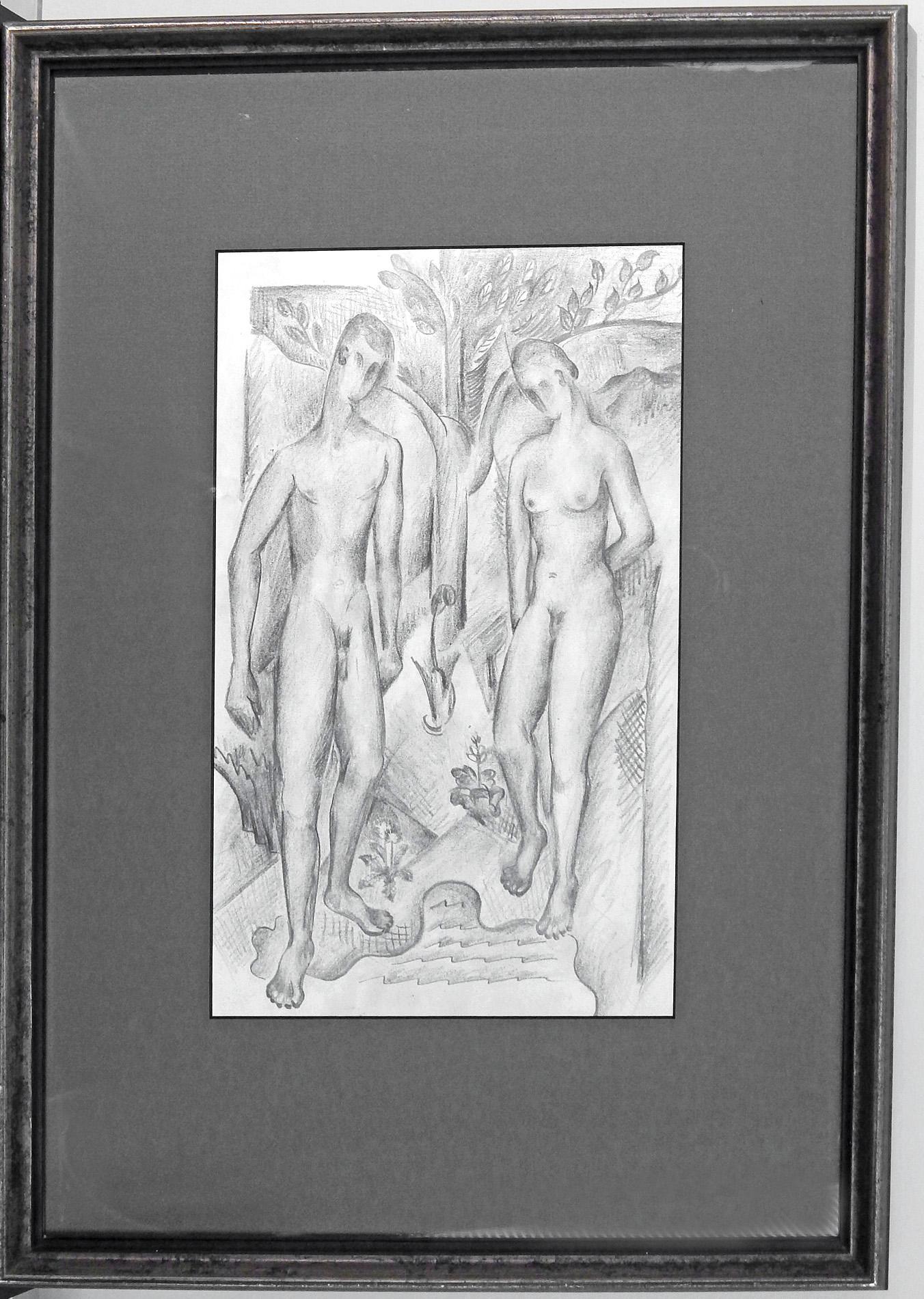 Américain « Adam et Ève », dessin Art déco ancien de Glidden Parker en vente