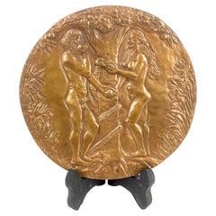 Adam und Eva's Eden Bronzeplakette des ungarischen Künstlers Lajos Cseri, 1970