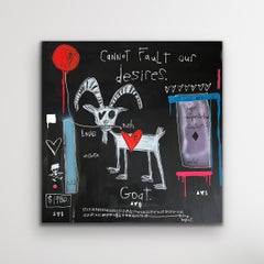 "Cannot Fault Our Desires" Goat animal art painting with text