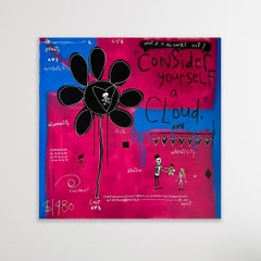 "Consider Yourself a Cloud" Figurative floral painting with text