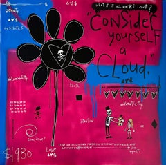 "Considérate una nube" Pintura floral con figuras y texto