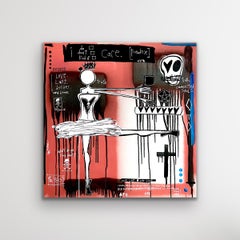 "I Care" Figurative ballerina urban pop art painting with text